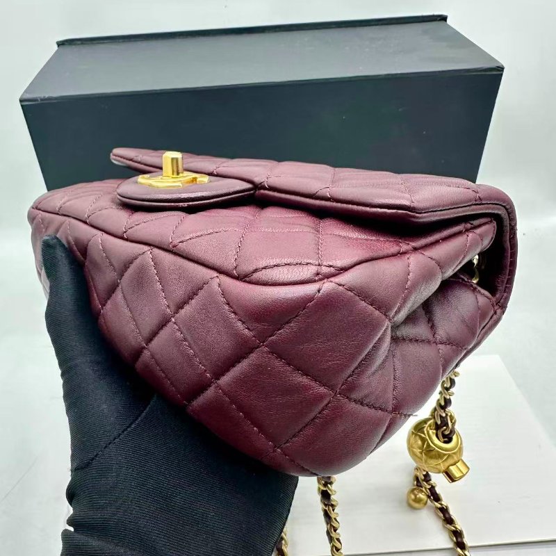 chanel Cf20金球24k紅棕色99新配件塵袋盒子-3