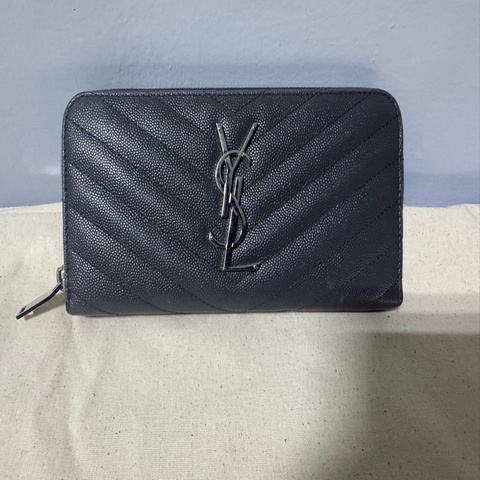 YSL SAINT LAURENT 聖羅蘭 經典魚子醬灰色長夾