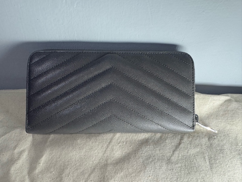 YSL SAINT LAURENT 聖羅蘭 經典魚子醬灰色長夾-1