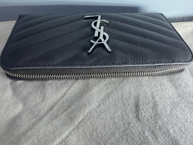 YSL SAINT LAURENT 聖羅蘭 經典魚子醬灰色長夾-2