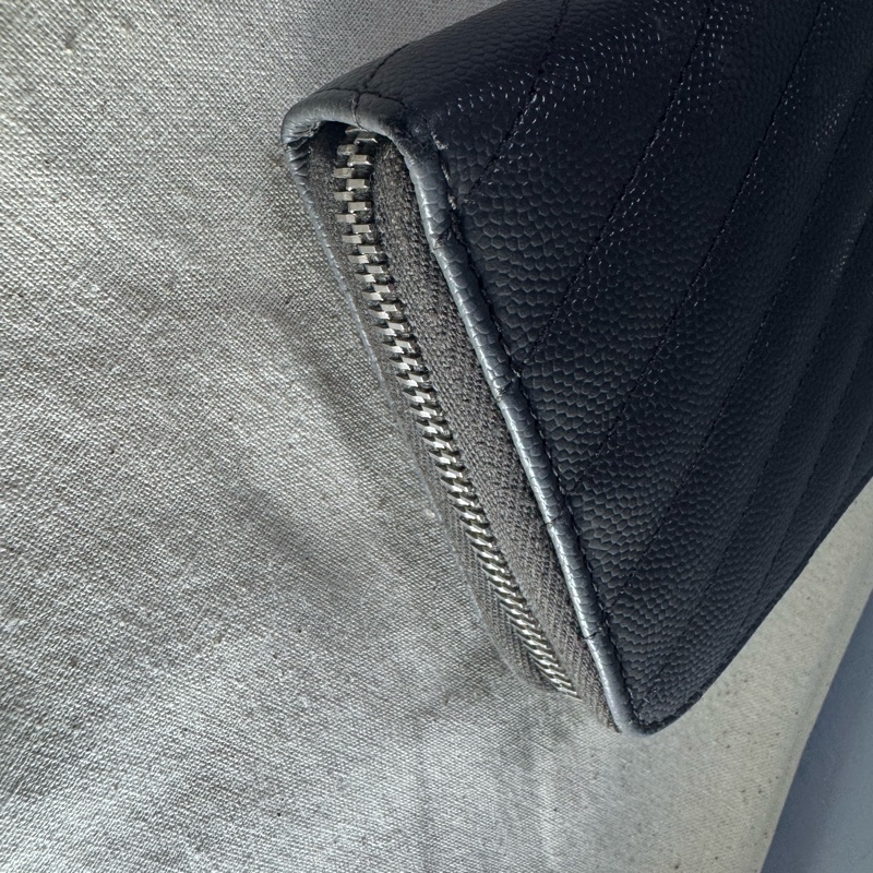 YSL SAINT LAURENT 聖羅蘭 經典魚子醬灰色長夾-4