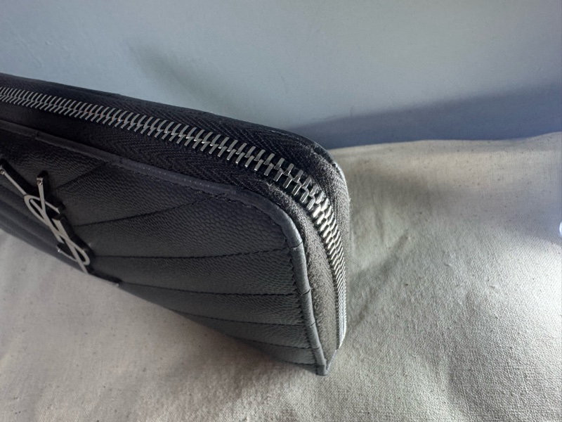 YSL SAINT LAURENT 聖羅蘭 經典魚子醬灰色長夾-5