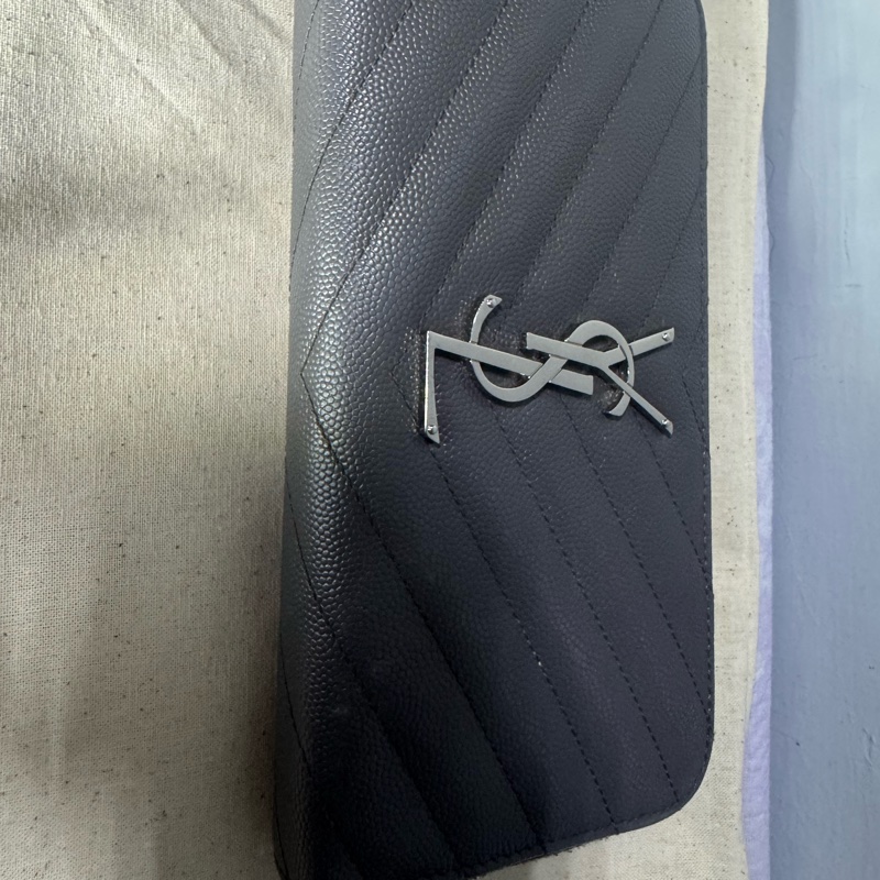 YSL SAINT LAURENT 聖羅蘭 經典魚子醬灰色長夾-6