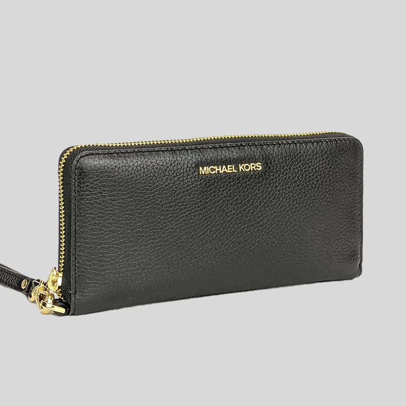 【Michael Kors】專櫃經典款 JET SET TRAVEL 金標LOGO防刮皮革拉鍊長夾(手提鏈帶可拆)-2