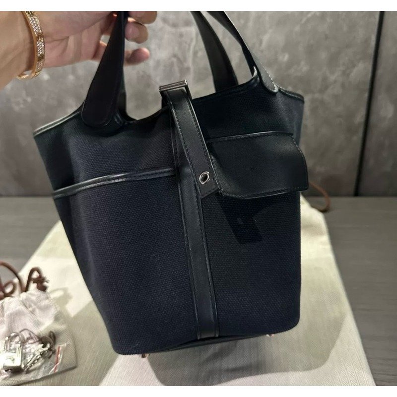 💕Hermes 愛馬仕 cargo picotin 菜籃子/黑銀款/近全新美品-1