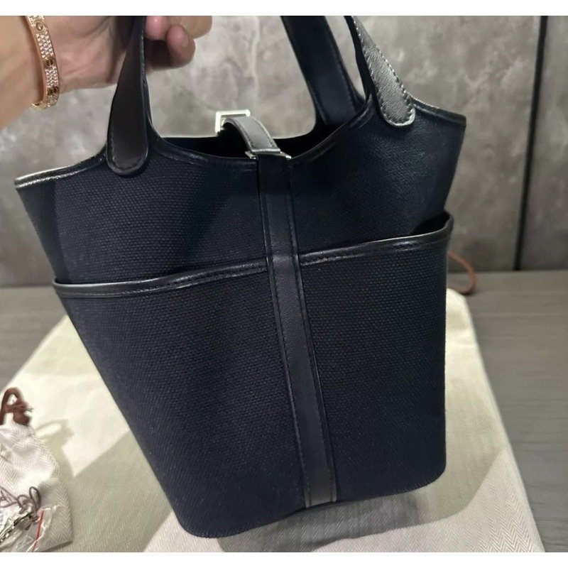 💕Hermes 愛馬仕 cargo picotin 菜籃子/黑銀款/近全新美品-3