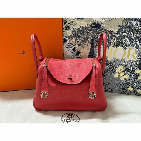 💕Hermes 林迪Lindy 30/牡丹紅銀釦/95新美品