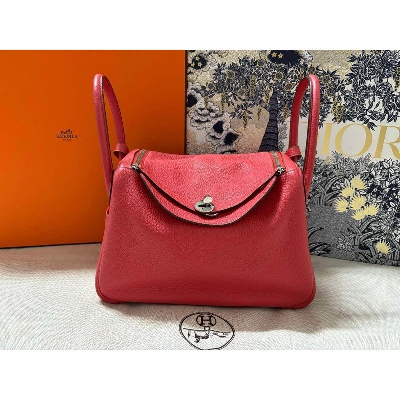 💕Hermes 林迪Lindy 30/牡丹紅銀釦/95新美品-1
