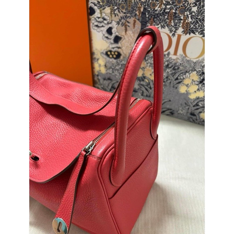 💕Hermes 林迪Lindy 30/牡丹紅銀釦/95新美品-4