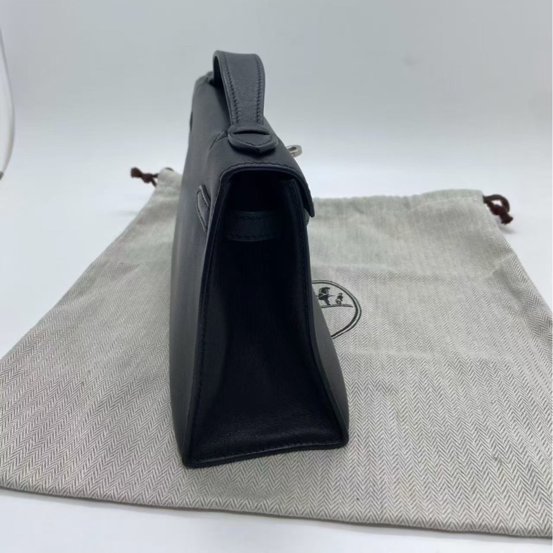 二手Hermes愛馬仕mini Kelly一代黑銀swift皮L刻-3