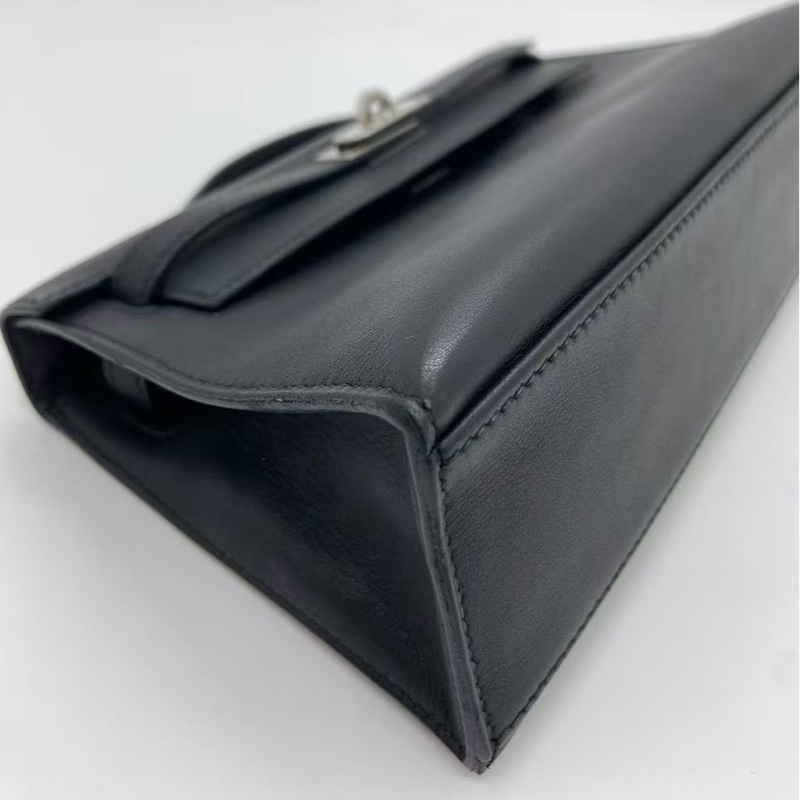 二手Hermes愛馬仕mini Kelly一代黑銀swift皮L刻-4