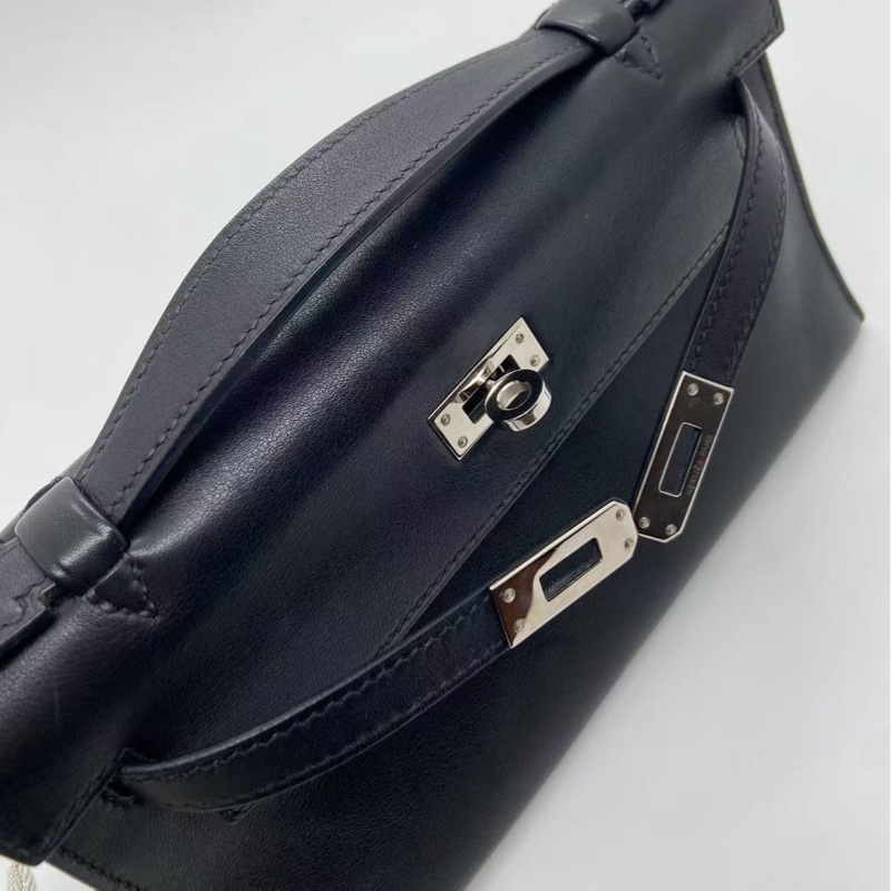 二手Hermes愛馬仕mini Kelly一代黑銀swift皮L刻-5