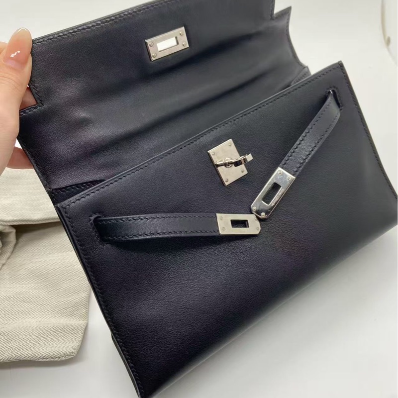 二手Hermes愛馬仕mini Kelly一代黑銀swift皮L刻-6