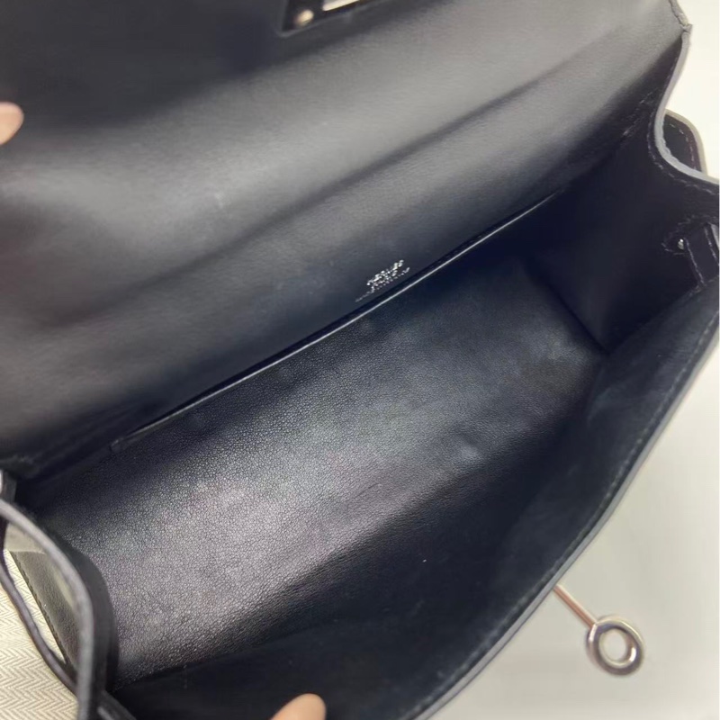 二手Hermes愛馬仕mini Kelly一代黑銀swift皮L刻-8