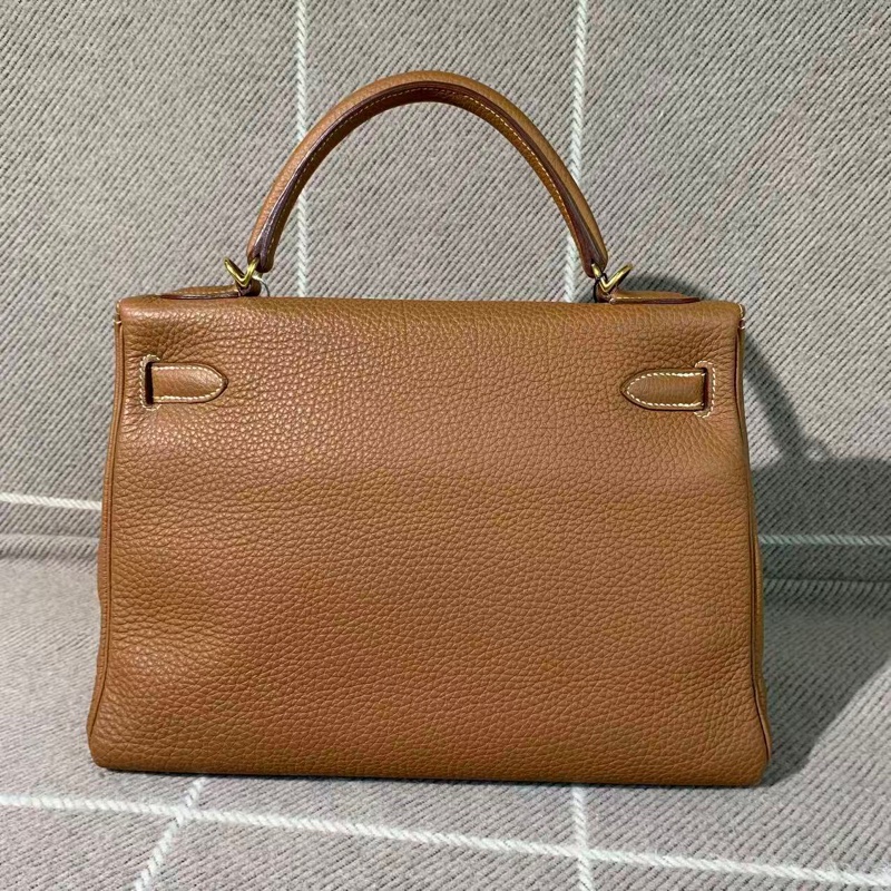 H260127)gz)Hermes爱马仕Kelly32金棕色Togo皮金扣Q刻 單肩手提包-1