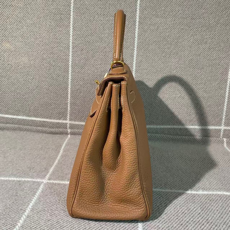 H260127)gz)Hermes爱马仕Kelly32金棕色Togo皮金扣Q刻 單肩手提包-4