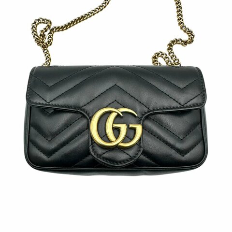 【美收精品】Gucci 黑金全皮鏈條肩背包 C-166【隔月月中將轉賣至日本 上架期限30天】