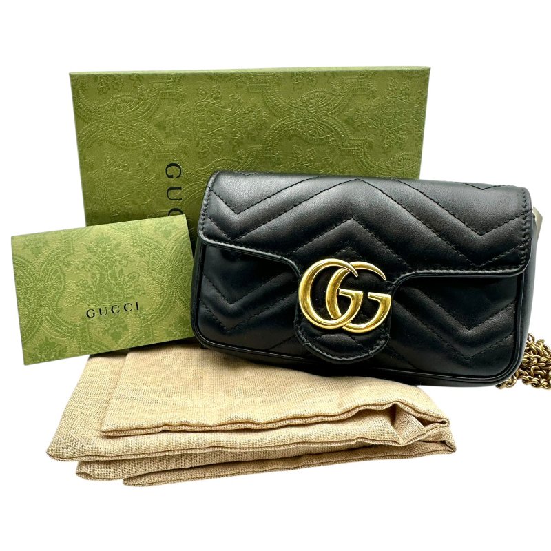 【美收精品】Gucci 黑金全皮鏈條肩背包 C-166【隔月月中將轉賣至日本 上架期限30天】-10