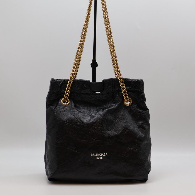 Balenciaga Crush復古小牛皮托特包 - 小號黑金-0