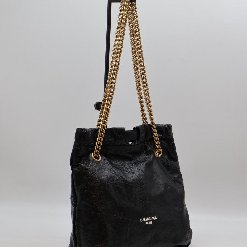 Balenciaga Crush復古小牛皮托特包 - 小號黑金-11