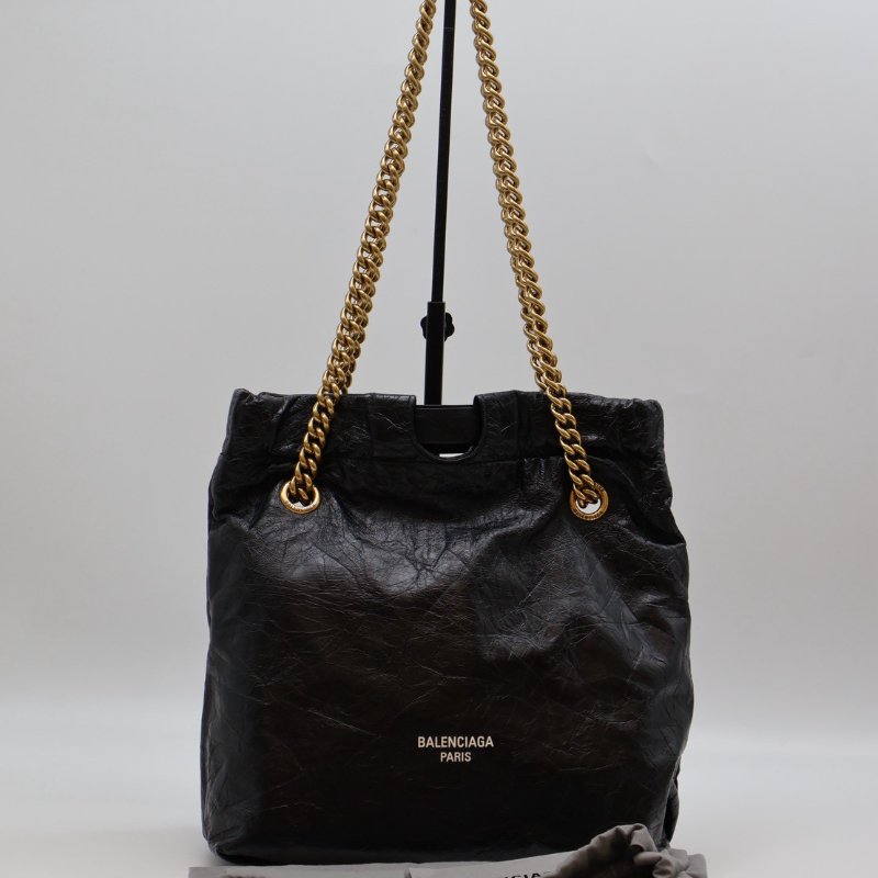 Balenciaga Crush復古小牛皮托特包 - 小號黑金-12