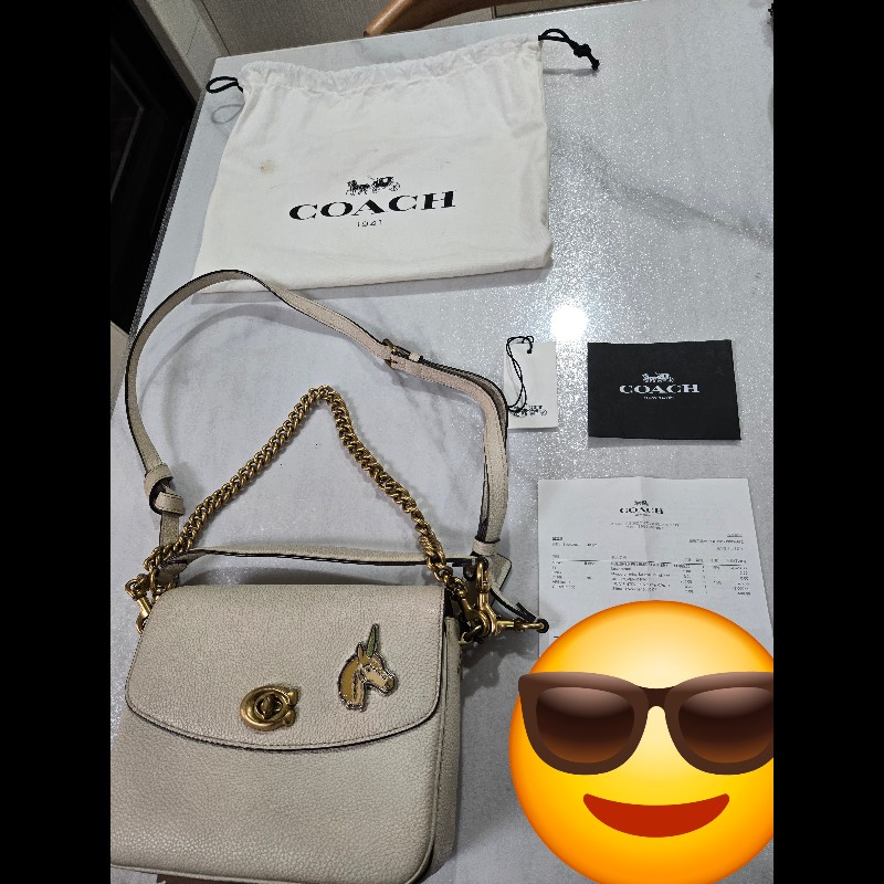 COACH Cassie 19荔枝紋牛皮轉釦式手提包-5