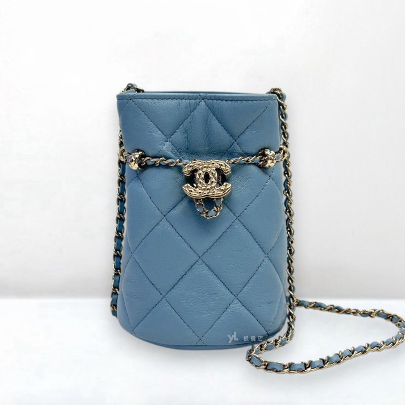 S5257-CHANEL包包 藍色MINI束口水桶包-0