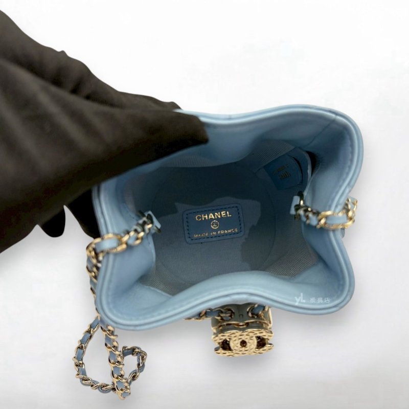 S5257-CHANEL包包 藍色MINI束口水桶包-5