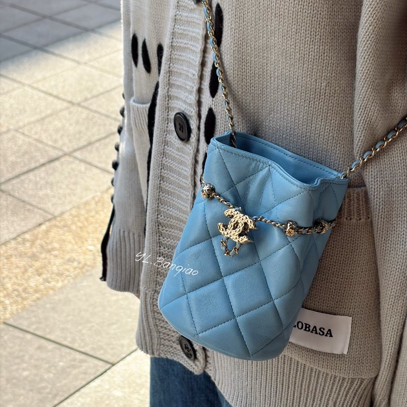 S5257-CHANEL 藍色MINI束口水桶包-0