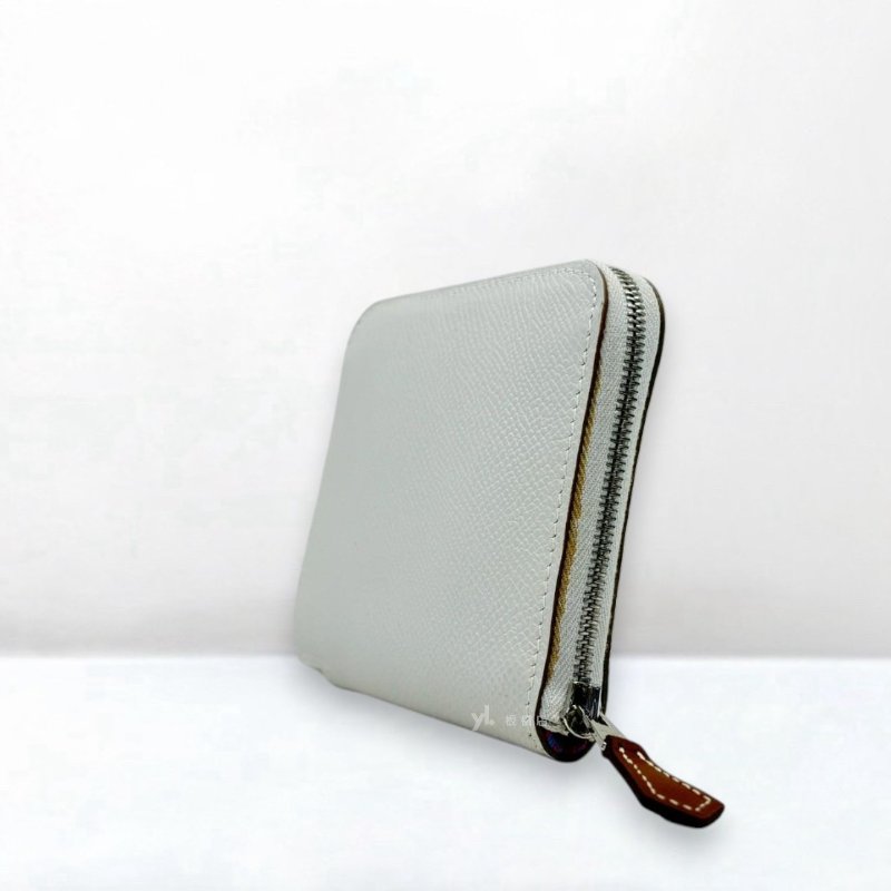 S5256-HERMES零錢包 80珍珠灰桃紅絲巾短夾-1