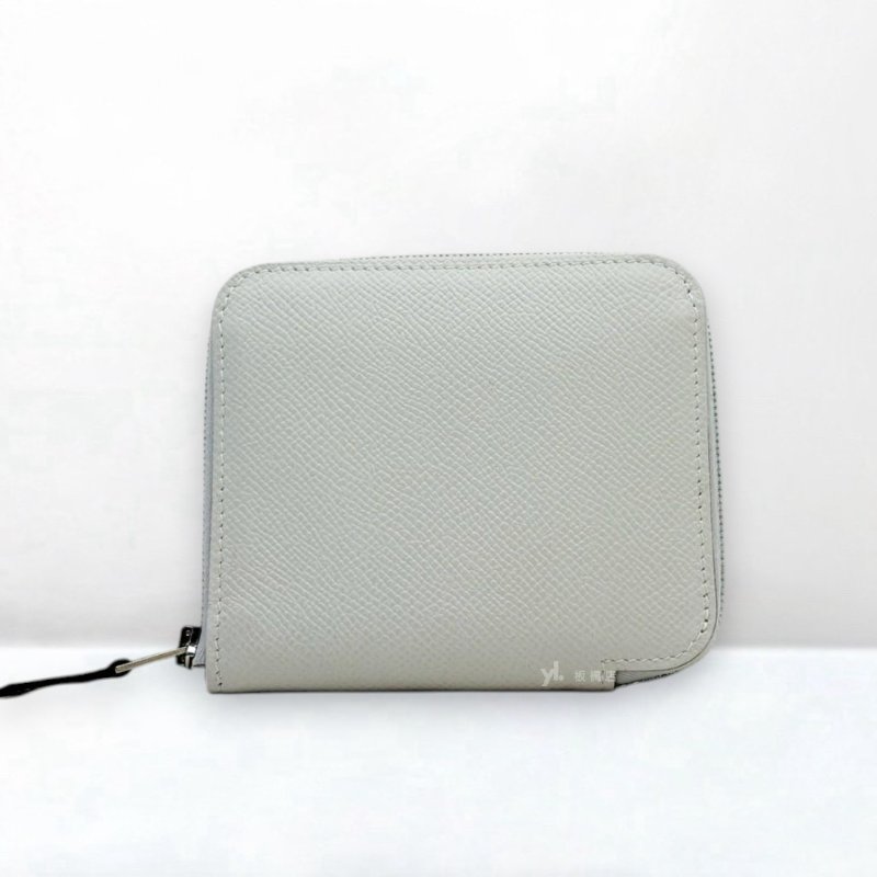 S5256-HERMES零錢包 80珍珠灰桃紅絲巾短夾-3