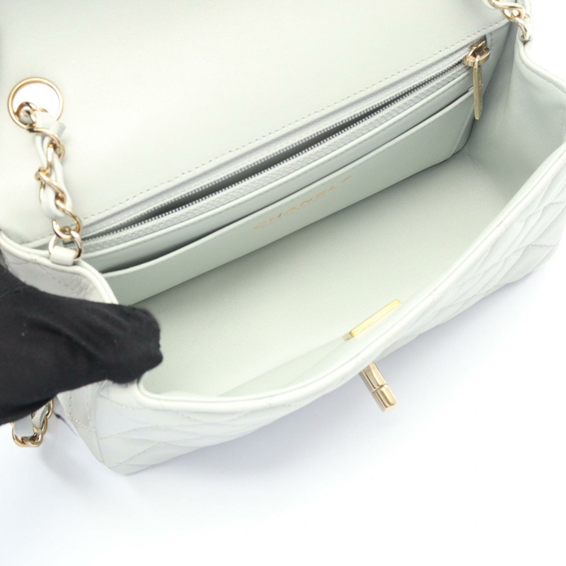 香奈兒 (CHANEL) 迷你絎縫 20 鏈條肩背斜背包 A69900 皮革 灰色 GHW CC-2