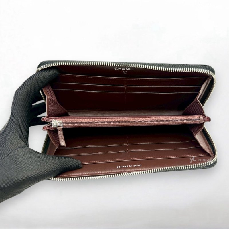 S5261-CHANEL長夾 黑羊皮銀釦ㄇ拉長夾-5