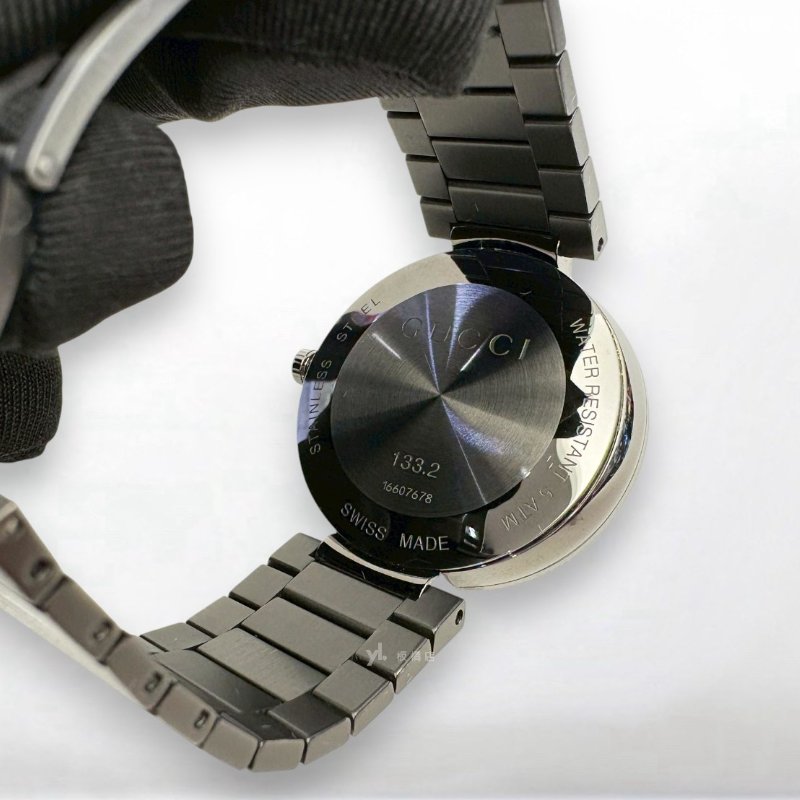 GUCCI手錶 Interlocking-G黑鋼石英錶 /YA133210-4