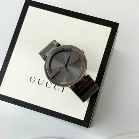 GUCCI Interlocking-G黑鋼石英錶 /YA133210