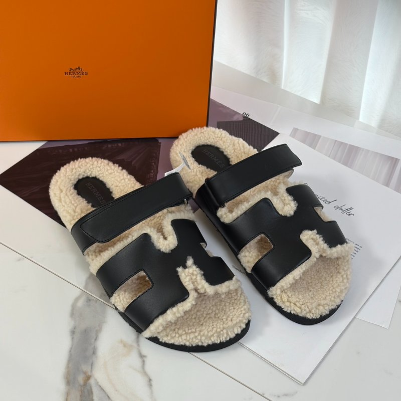 HERMES Chypre 泰迪拖鞋 - 黑 40-2
