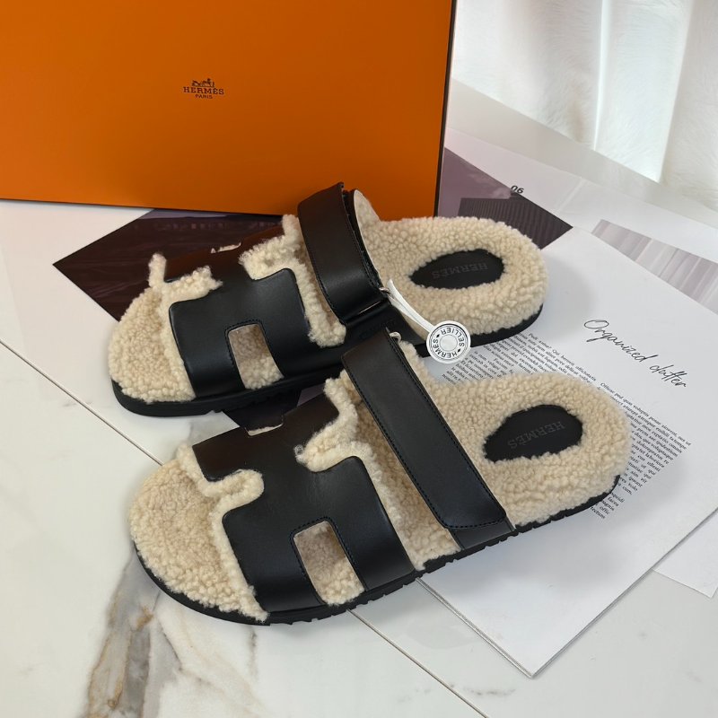 HERMES Chypre 泰迪拖鞋 - 黑 40-3