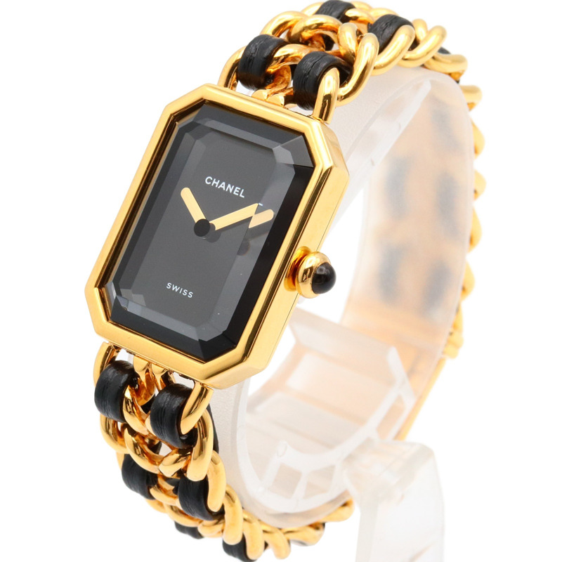 Premiere S 石英腕錶 黑色錶盤 鍍金 皮革錶帶【CHANEL 香奈兒】 H0001-1