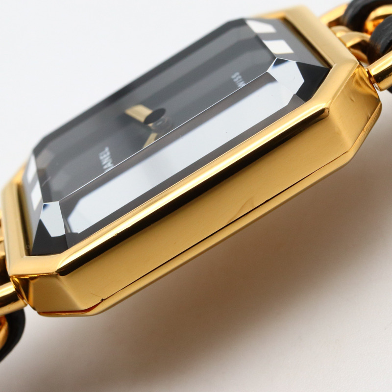 Premiere S 石英腕錶 黑色錶盤 鍍金 皮革錶帶【CHANEL 香奈兒】 H0001-10