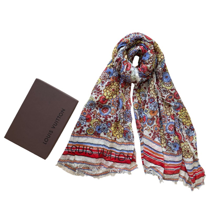 LOUIS VUITTON 花花 羊絨 圍巾-0