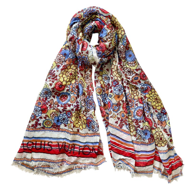 LOUIS VUITTON 花花 羊絨 圍巾-1