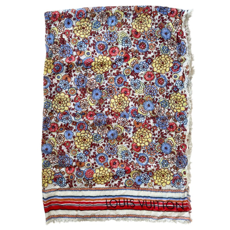 LOUIS VUITTON 花花 羊絨 圍巾-3