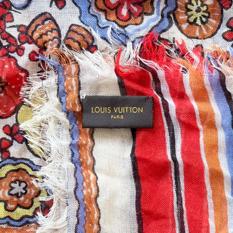 LOUIS VUITTON 花花 羊絨 圍巾-5