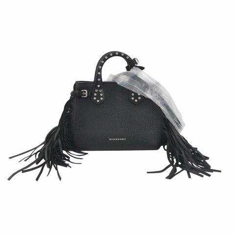 Burberry The Banner班納迷你牛皮流蘇字母Logo雙搭扣斜挎包單肩包