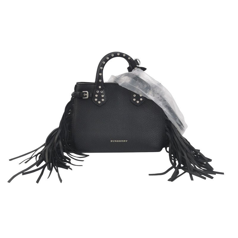 Burberry The Banner班納迷你牛皮流蘇字母Logo雙搭扣斜挎包單肩包-0