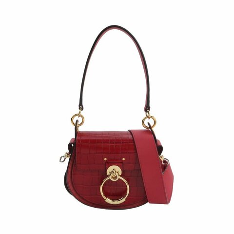 Chloe Tess小號牛皮翻毛皮純色鱷魚壓紋圓環搭扣斜挎包單肩包