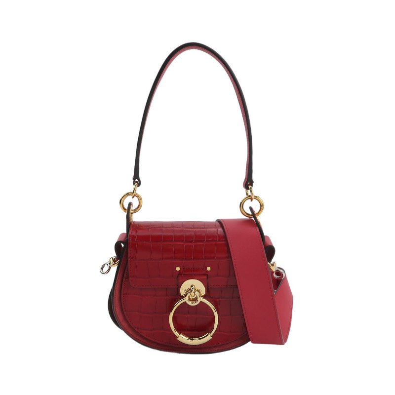 Chloe Tess小號牛皮翻毛皮純色鱷魚壓紋圓環搭扣斜挎包單肩包-0