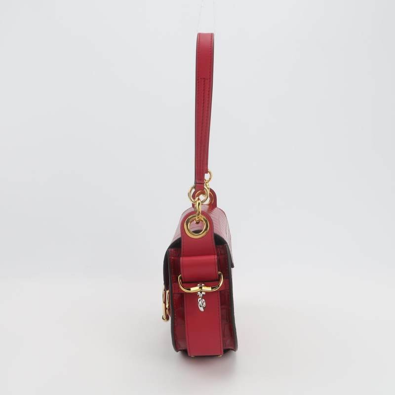 Chloe Tess小號牛皮翻毛皮純色鱷魚壓紋圓環搭扣斜挎包單肩包-2