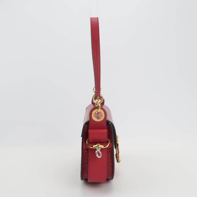 Chloe Tess小號牛皮翻毛皮純色鱷魚壓紋圓環搭扣斜挎包單肩包-3