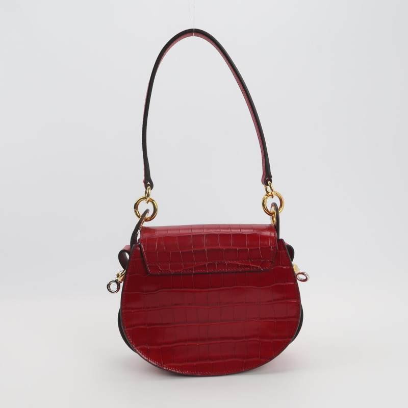 Chloe Tess小號牛皮翻毛皮純色鱷魚壓紋圓環搭扣斜挎包單肩包-4